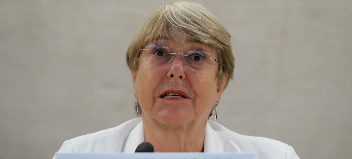 La Alta COmisionada de los Derechos HUmanos, Michelle Bachelet, se dirige al Consejo de Derechos Humanos